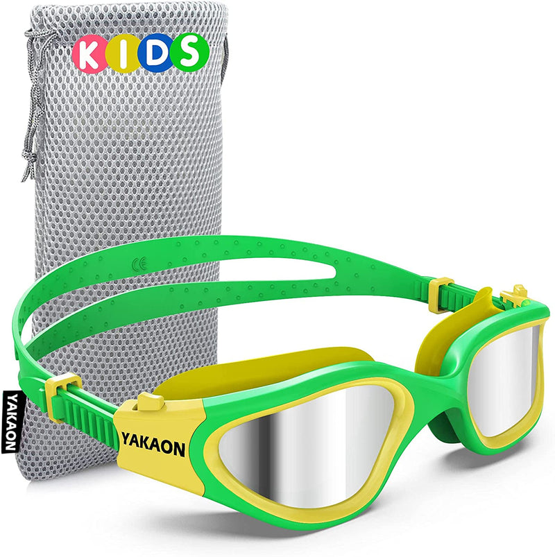 Kids Swim Goggles, YAKAON Polarized Swimming Goggles for Kids Age 6-14 Sporting Goods > Outdoor Recreation > Boating & Water Sports > Swimming > Swim Goggles & Masks YAKAON A1 Polarized Green Silver  