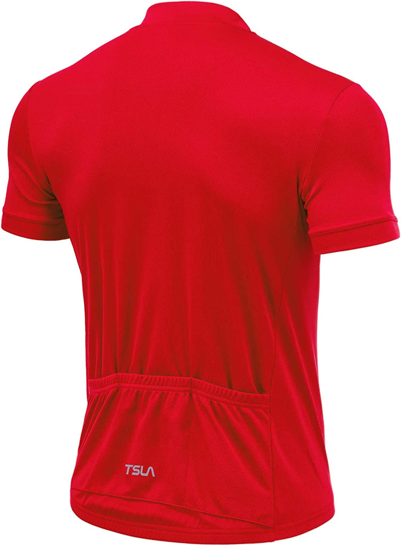 TSLA Men'S Short Sleeve Bike Cycling Jersey, Quick Dry Breathable Reflective Biking Shirts with 3 Rear Pockets
