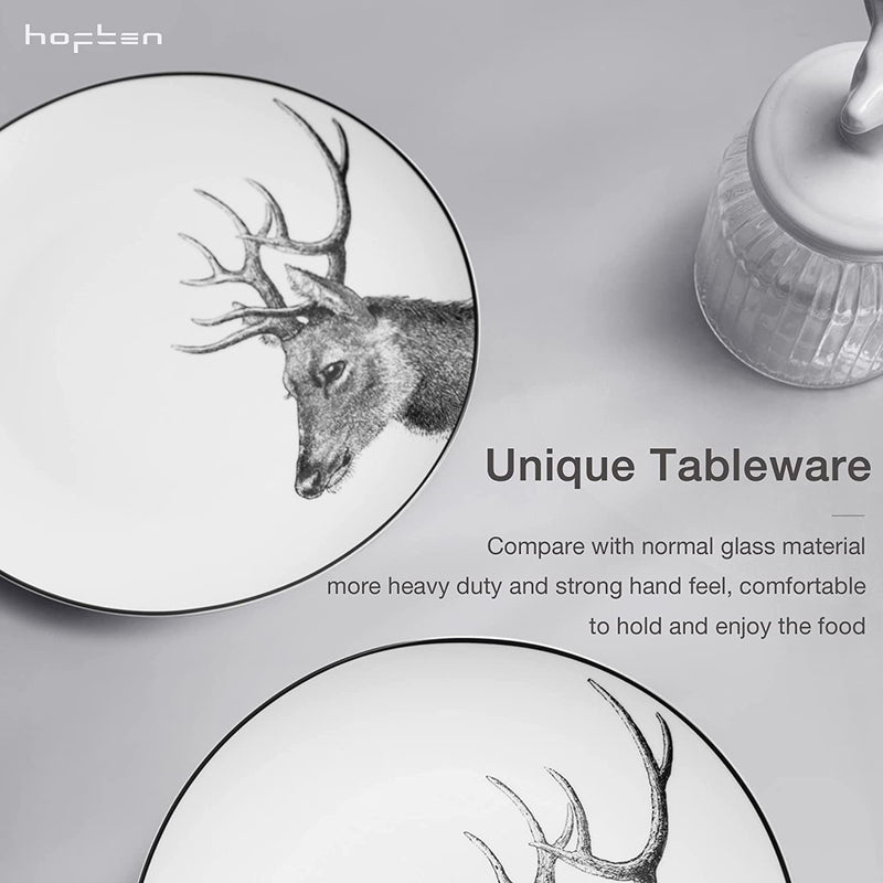 Kitchen Plates and Bowls Sets for 6, 18 Piece Dinnerware Sets, Dish Set with Deer Theme, Microwave Safe Plates and Bowls, Chip Resistant Dinnerware, Dishwasher Safe