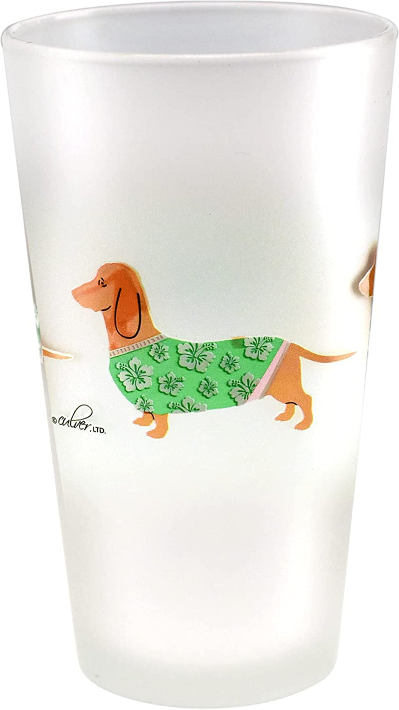 Culver Tropical Decorated Frosted Pint Mixing Glass, 16-Ounce, Gift Boxed Set of 2 (Luau Dachshunds Dogs)