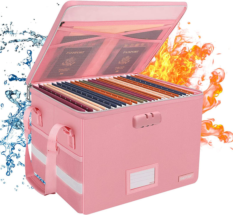 Fireproof Box with Lock,Engpow File Box Storage Organizer with Zippers,Collapsible Fireproof Document Box Filing Box with Handle,Portable Home Office Safe Box for Hanging Letter/Legal Folder,Silver Home & Garden > Household Supplies > Storage & Organization ENGPOW Pink 1 pack- Box with Lock 