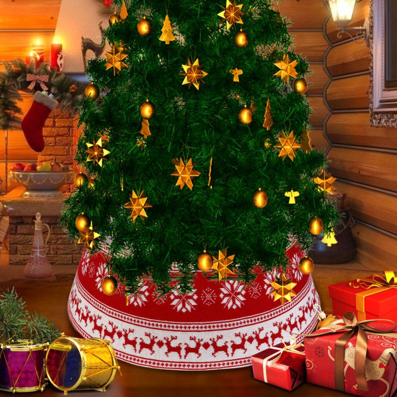 Christmas Tree Skirt PVC Base Diameter 30-Inch Snowflake Elk Knitting Tree Collar Xmas Party Home Decoration