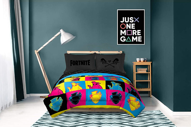 Fortnite Neon Warhol 4 Piece Twin Bed Set - Includes Comforter & Sheet Set - Bedding Features Llama, Peely, & Vertex - Super Soft Fade Resistant Microfiber (Official Fortnite Product) Home & Garden > Linens & Bedding > Bedding Jay Franco   