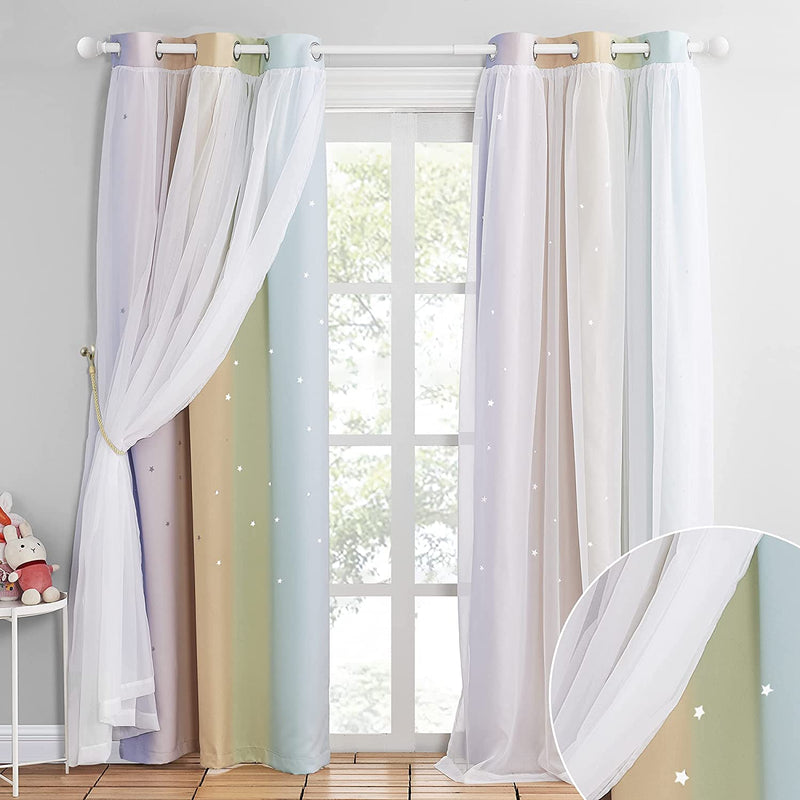 NICETOWN Nursery Curtains for Kids, Farmhouse Blackout Curtain Panels for Bedroom, Double Layer Star Hollow-Out Grommet Aesthetic Living Room Toddler Window Curtains, 2 Pcs, W52 X L84, Biscotti Beige Home & Garden > Decor > Window Treatments > Curtains & Drapes NICETOWN Rainbow-1 W42 x L84 