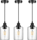3-Pack Industrial Pendant Lights, Seeded Glass Pendant Lamp Shade, Modern Indoor Hanging Light Fixtures, Black Farmhouse Ceiling Light for Hallway Porch Corridor Kitchen Bedroom, Bulb Not Included Home & Garden > Lighting > Lighting Fixtures ShineTech Black  