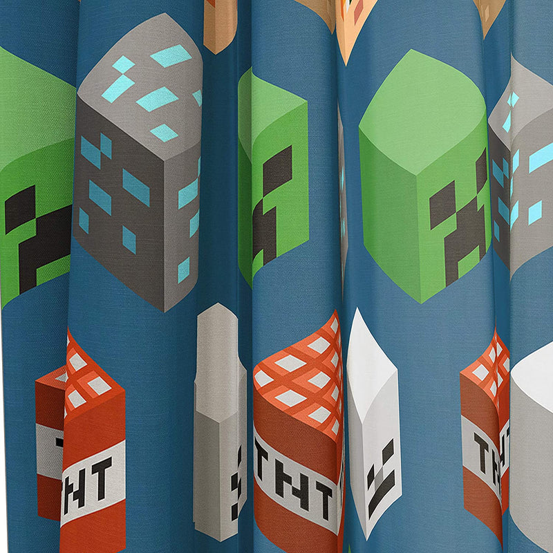 Jay Franco Minecraft Isometric Blue 63 in Drapes 4 Piece Set - Beautiful Room Decor&Easy Set Up, Bedding Features Creeper - Window Curtains Include 2 Panels&2 Tiebacks (Official Minecraft Product) Home & Garden > Decor > Window Treatments > Curtains & Drapes Jay Franco   