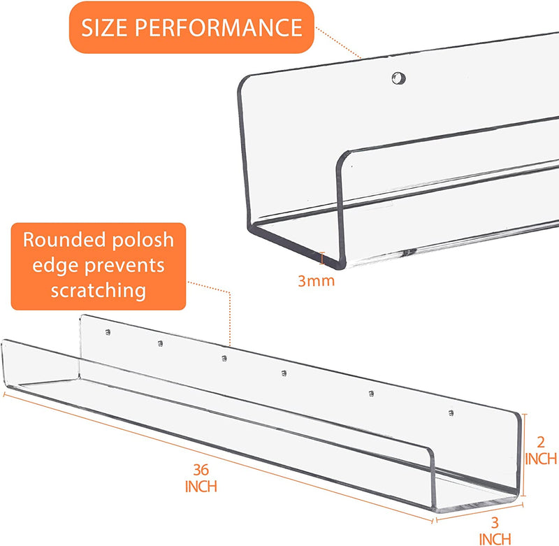 Clear Floating Shelves 2 Pack, 36” Extra Thick Acrylic Shelves, Clear Wall Shelves for Wall for Home, Kitchen, Bathroom Furniture > Shelving > Wall Shelves & Ledges JUOIFIP   