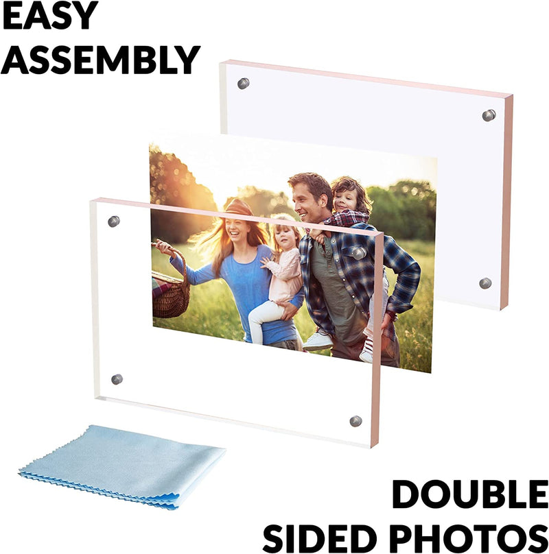 Simbalux Magnetic Acrylic Picture Photo Frame 4X6 Inches (3 Pack), Clear Glass like with Rose Gold Edge Trim, Double Sided Frameless Desktop Floating Display, Free Standing, Easy to Change Home & Garden > Decor > Picture Frames SimbaLux   