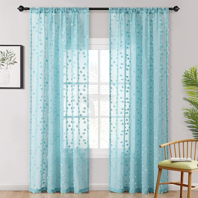 MYSKY HOME Pink Pom Pom Sheer Curtains for Bedroom Light Filtering Semi-Sheer Curtains for Nursery Girls Kids Room Rod Pocket Boho Voile Window Draperies Pink 38 X 45 Inch 2 Panels Home & Garden > Decor > Window Treatments > Curtains & Drapes MYSKY HOME Teal 54W x 96L 