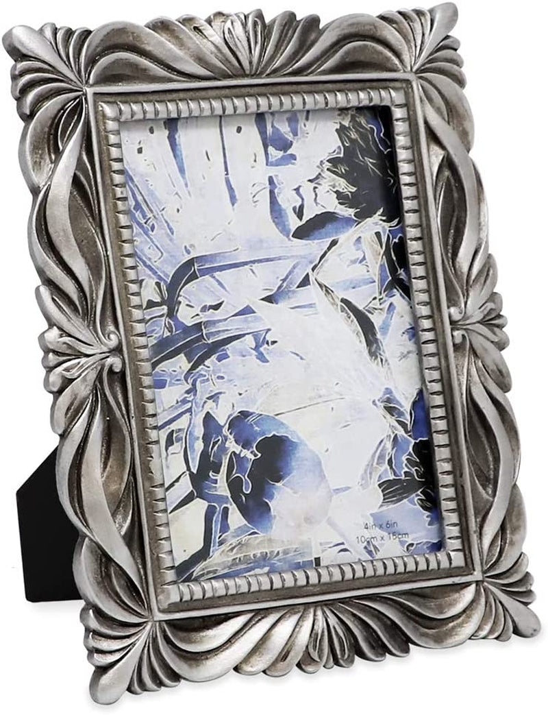 Isaac Jacobs 4X4 Navy Wave Textured Hand-Crafted Resin Picture Frame with Easel & Hook for Tabletop & Wall Display, Decorative Swirl Design Home Décor, Photo Gallery, Art, More (4X4, Navy)