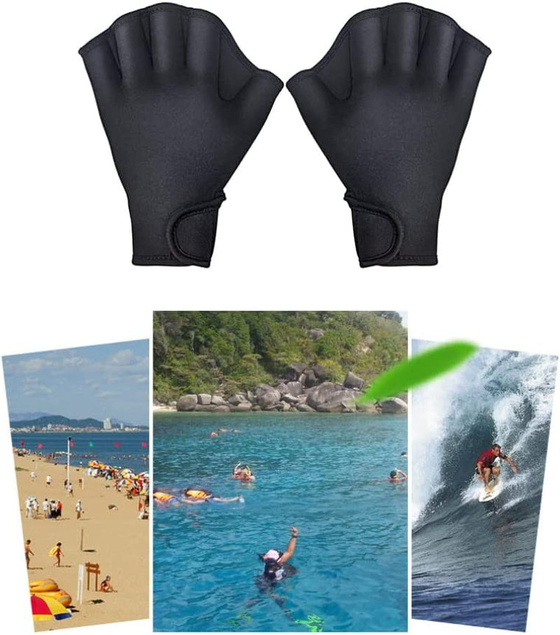 Aquatic Gloves Swimming Training Webbed Swim Gloves for Men Women Adult Children Aquatic Fitness Water Resistance Training Black S.