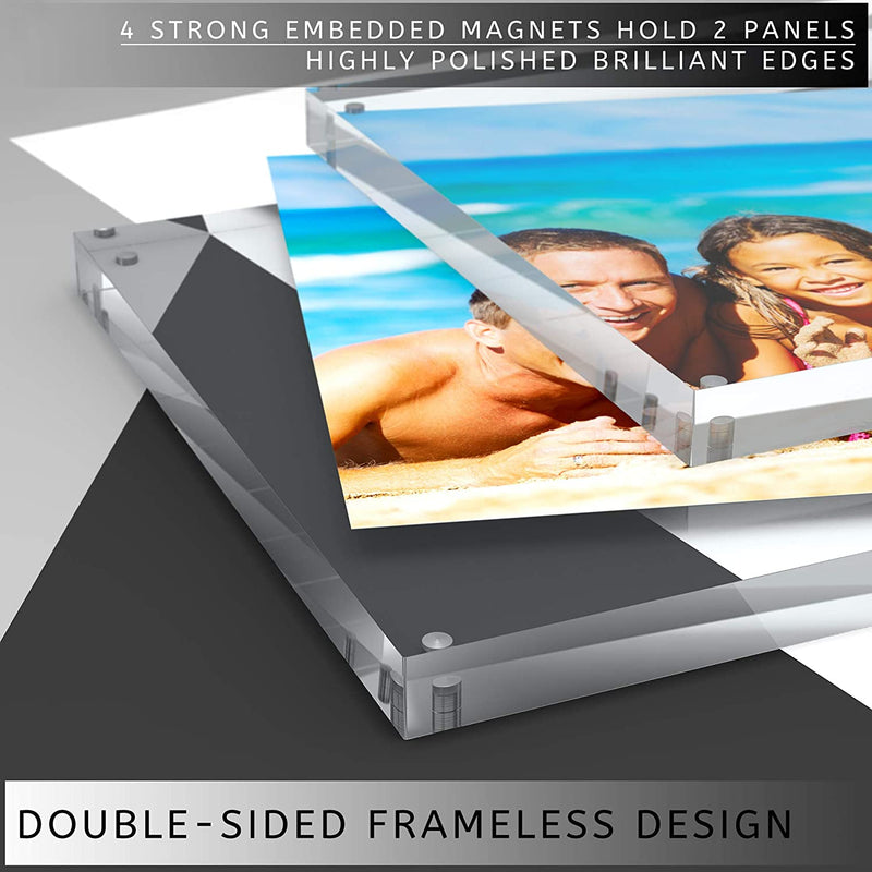 Clear Acrylic 4X6 Picture Frame: Unum Magnetic Floating Picture Frames / Photo Display Stands - Frameless Double Sided Photo Holder - 4 X 6 Inch Acrylic Block Frame for a Desk, Shelf or Table (5)