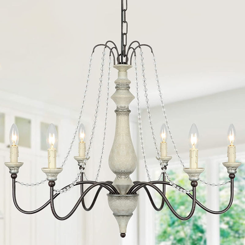 Lampundit 6-Light Farmhouse Chandelier with Crystal Beads, French Country Chandelier for Dining Room, Foyer, Living Room, Kitchen Island, Bedroom, Iron Rust Brown & Silver White Finish Home & Garden > Lighting > Lighting Fixtures > Chandeliers CH   