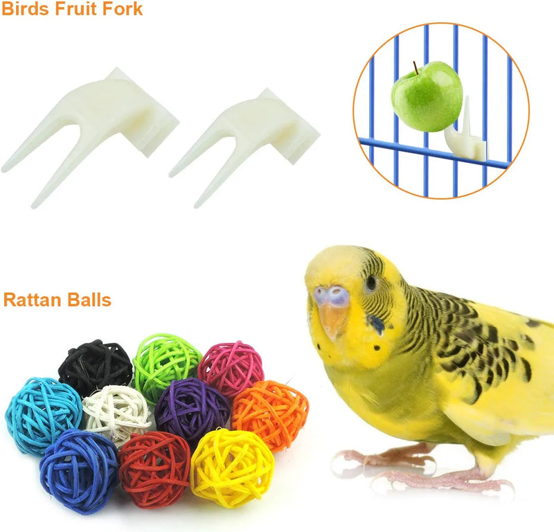 WBYJ 17 Pack Birds Parrot Toys, Parrots Swing Hanging Chewing with Bells Toys Hand Made Bird Cage Toys for Love Birds Finches Small Parrots Parakeets Cockatiels Conures Small Macaws (A) Animals & Pet Supplies > Pet Supplies > Bird Supplies > Bird Toys WBYJ   