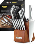 Mccook MC29 Knife Sets,15 Pieces German Stainless Steel Kitchen Knife Block Sets with Built-In Sharpener Home & Garden > Kitchen & Dining > Kitchen Tools & Utensils > Kitchen Knives McCook Silver Knives/Walnut-Tone Block 15 Pieces 