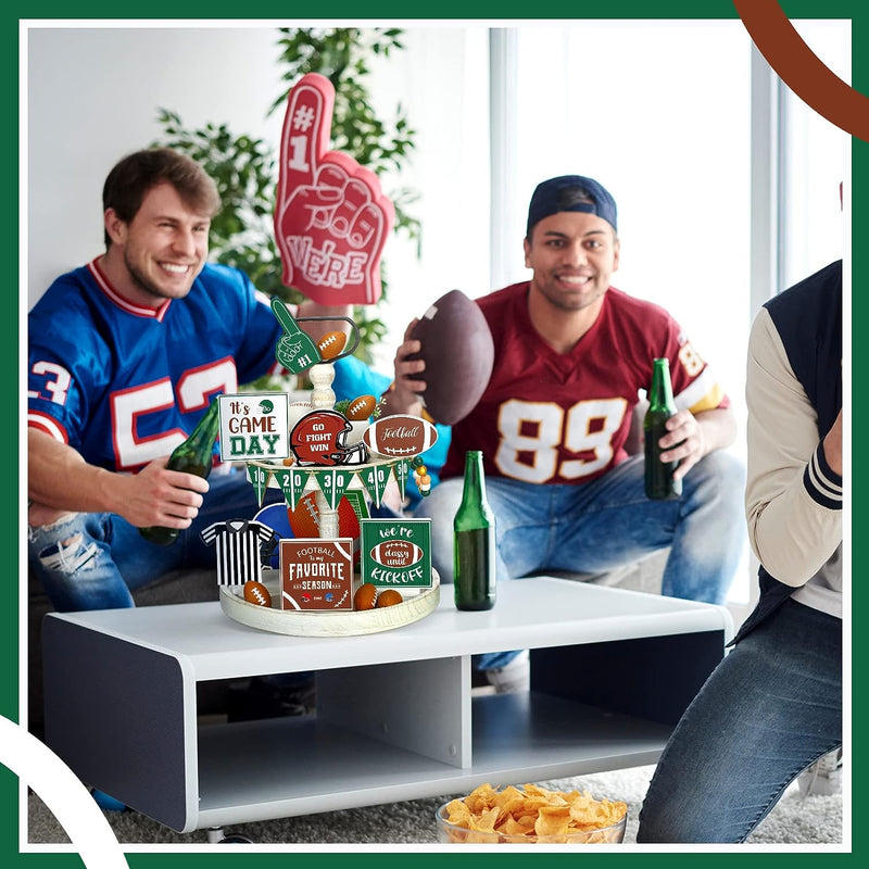 12 Pieces Football Tiered Tray Decor Football Decorations Farmhouse Wooden Rustic Football Party Supplies Game Day Sign Helmet Blocks Football Tray Decor Set for Football Fans Club Bars Home Decor  Glenmal   