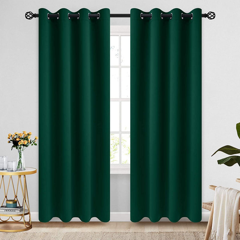COSVIYA Grommet Blackout Room Darkening Curtains 84 Inch Length 2 Panels,Thick Polyester Light Blocking Insulated Thermal Window Curtain Dark Green Drapes for Bedroom/Living Room,52X84 Inches Home & Garden > Decor > Window Treatments > Curtains & Drapes COSVIYA Dark Green 52W x 84L 