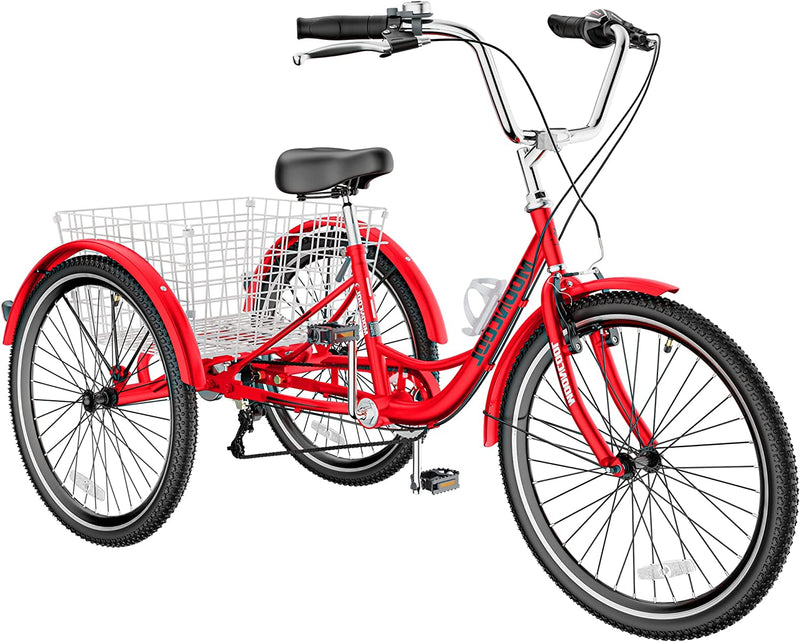 H&ZT Tricycle for Adults, 3 Wheeled Bikes for Adults，Trike Cruiser Bike, W/Large Basket & Maintenance Tools & Shimano Derailleur & Parking Brake Handle Sporting Goods > Outdoor Recreation > Cycling > Bicycles H&ZT Cruiser > red 24" Cruiser 