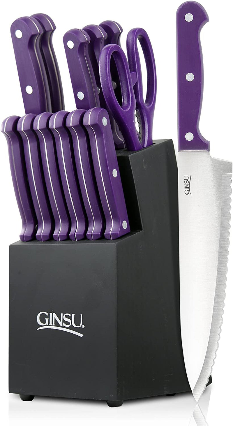 GINSU KIS-PU-DS-014-4 Kiso Dishwasher Safe Purple 14 Piece Knife Set with Black Block, 9" W X 15" H X 5" D Home & Garden > Kitchen & Dining > Kitchen Tools & Utensils > Kitchen Knives Ginsu Purple Handwash Only Set 