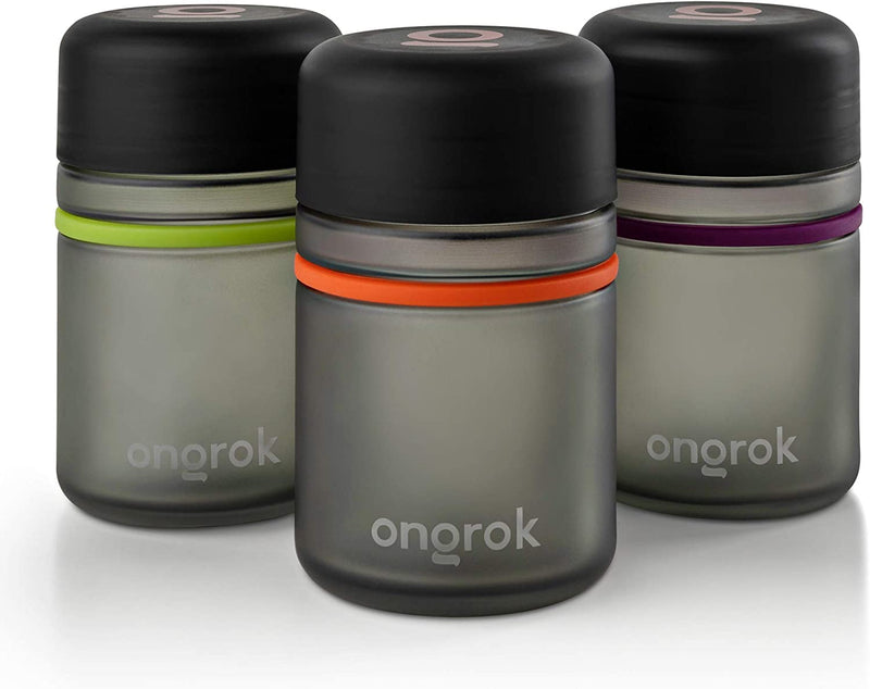 ONGROK Glass Storage Jar, 180Ml, 3 Pack, Color-Coded Airtight Glass Containers, UV Air Proof Herb Jar to Stash Goods with Care with Child Resistant Lid Home & Garden > Decor > Decorative Jars ONGROK   