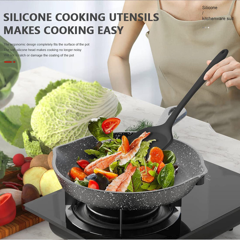 Silicone Cooking Utensils Set - 446°F Heat Resistant Kitchen Utensils,Turner Tongs,Spatula,Spoon,Brush,Whisk,Kitchen Utensil Gadgets Tools Set for Nonstick Cookware,Dishwasher Safe (BPA Free) Home & Garden > Kitchen & Dining > Kitchen Tools & Utensils KitcookJamoon   