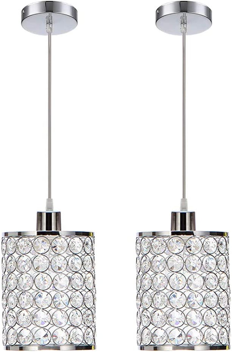 Mondaufie 2 Pack Crystal Pendant Light,Chrome Ceiling Pendant Lighting for Kitchen Island,Dining Room,Bar,Dimmable Chandelier with Long Cord,Chrome Finish
