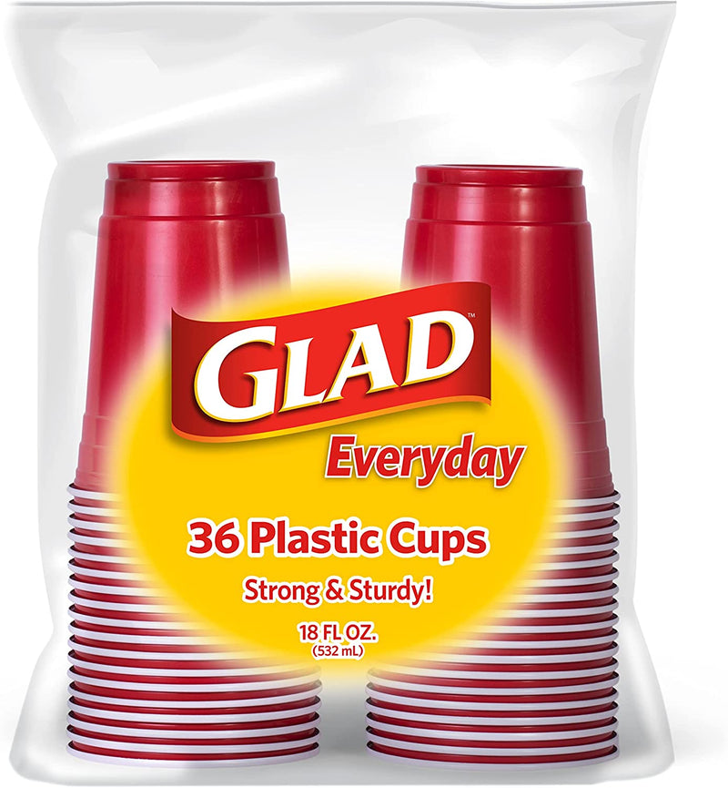Glad Everyday Disposable Plastic Cups for Everyday Use | Red Plastic Cups Strong and Sturdy Red Plastic Party Cups for All Occasions, 16 Oz Cups (100 Count) Home & Garden > Kitchen & Dining > Tableware > Drinkware GLAD Red 18 oz - 36 Count 