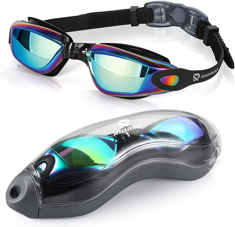 RIOROO Swim Goggles, Swimming Goggles No Leaking Anti-Fog for Women Men Adult Youth Sporting Goods > Outdoor Recreation > Boating & Water Sports > Swimming > Swim Goggles & Masks RIOROO Mirrored Black Gold  