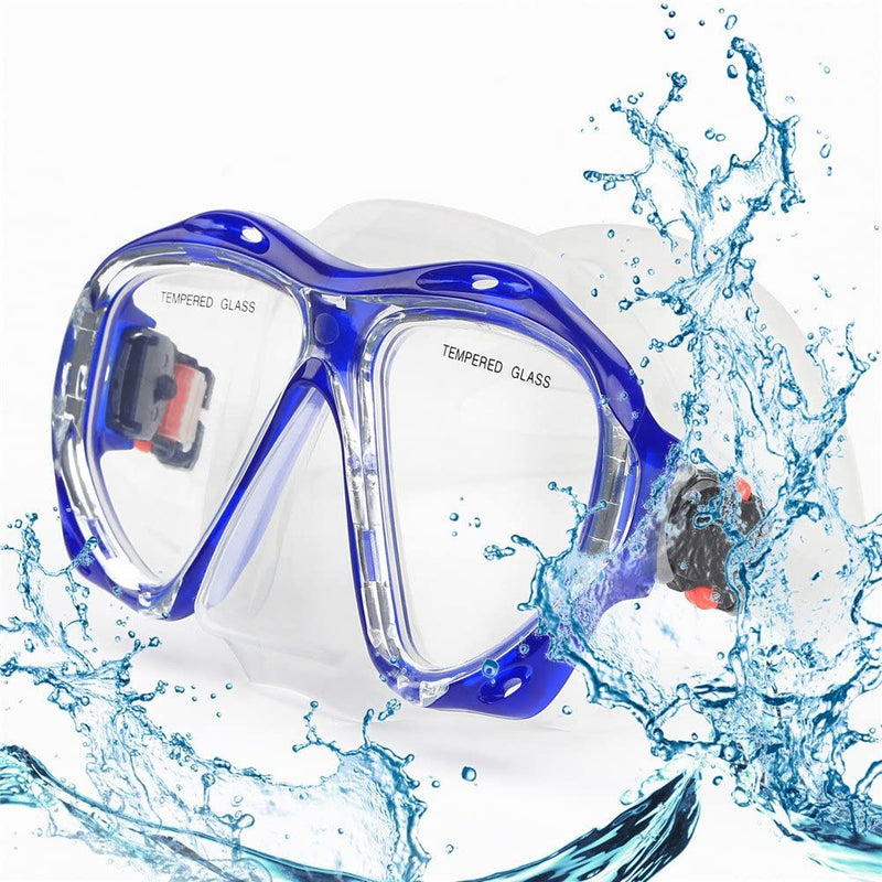 Snorkel Diving Mask Panoramic HD Swim Mask, Anti-Fog Scuba Diving Goggles,Tempered Glass Dive Mask Adult Youth Swim Goggles with Nose Cover for Diving, Snorkeling, Swimming Sporting Goods > Outdoor Recreation > Boating & Water Sports > Swimming > Swim Goggles & Masks EXP VISION Clear Blue  
