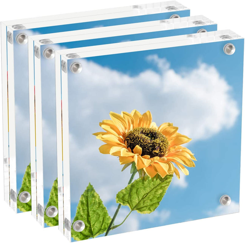 ONE WALL Acrylic Picture Frames 5X5 Inches, Clear Double Sided Magnetic Photo Block Frame, Frameless Self Standing for Tabletop Desktop Display Home & Garden > Decor > Picture Frames ONE WALL 3 4x4 inch 