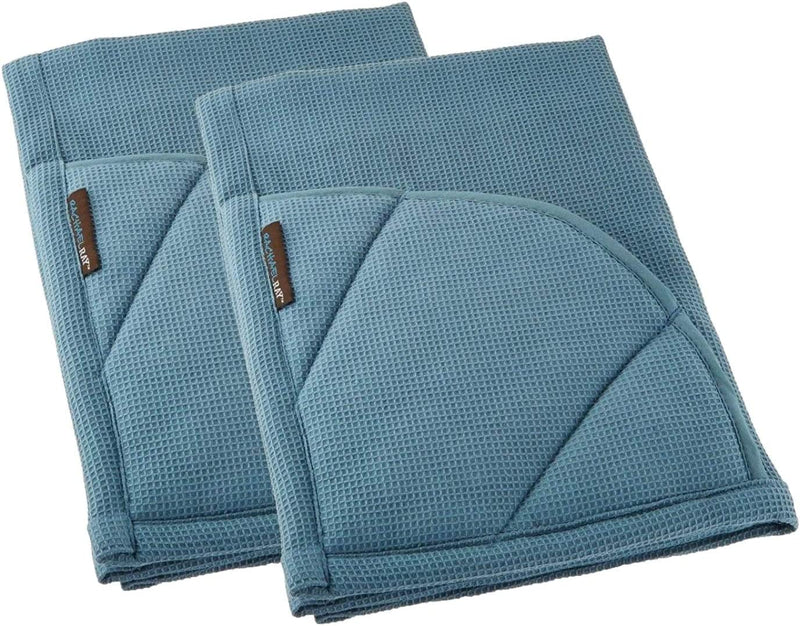 Rachael Ray Kitchen Towel, Oven Glove Moppine - 2-In-1 Ultra Absorbent Kitchen Towels with Heat Resistant Padded Pockets like Pot Holders and Oven Mitts to Handle Hot Cookware - Smoke Blue, 1 Pack