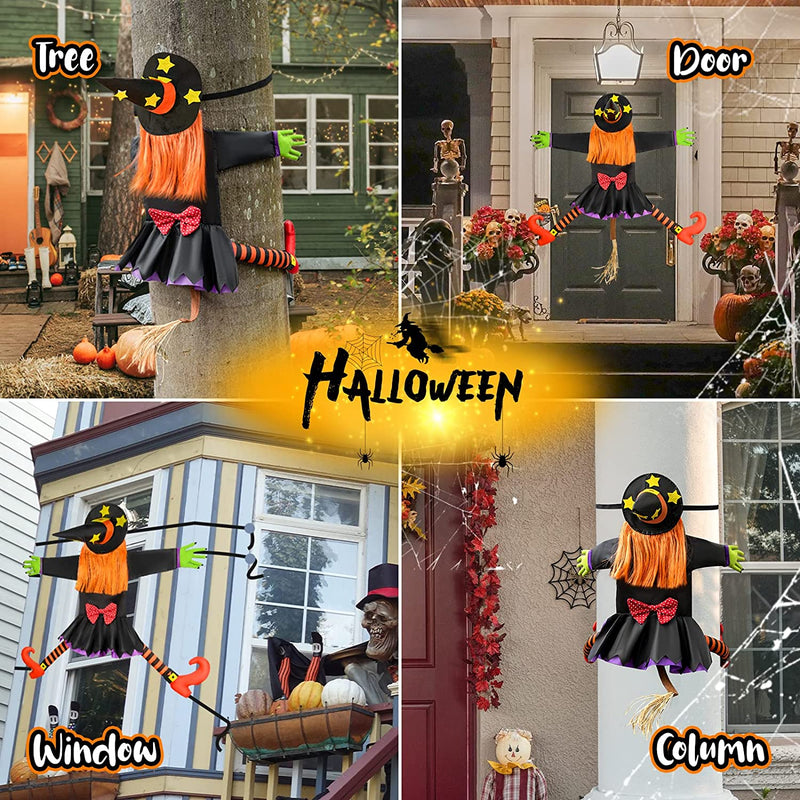 Crashing Witch Decor, Halloween Decorations Clearance Outdoor Witch Props Ornaments, Hanging into Tree/Porch Pole/Door/Indoor/Yard, with Adjustable Band, outside Garden Funny Witches Flying Crashed  Bswalf   