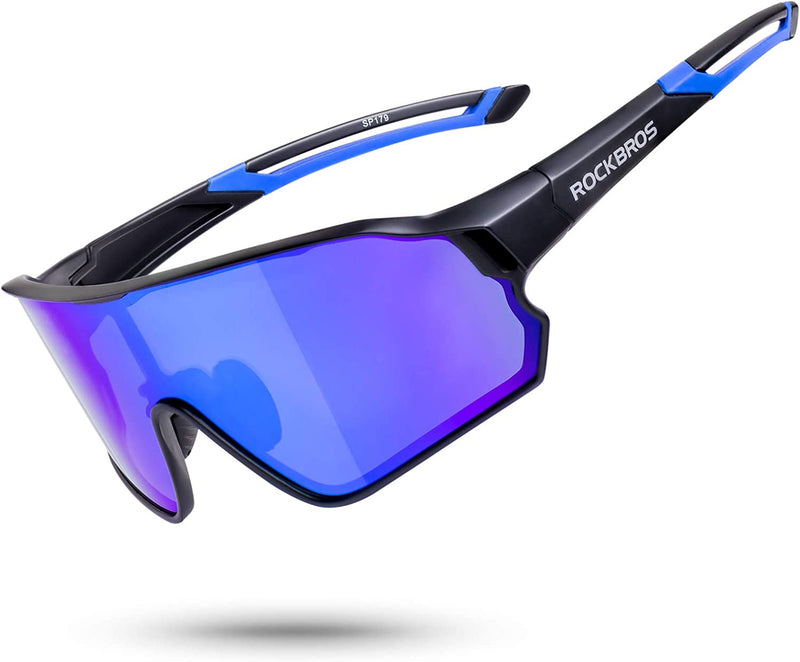 ROCKBROS Polarized Sunglasses UV Protection for Women Men Cycling Sunglasses Sporting Goods > Outdoor Recreation > Winter Sports & Activities ROCK BROS Black Blue  