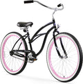 Firmstrong Urban Lady Beach Cruiser Bicycle (24-Inch, 26-Inch, and Ebike) Sporting Goods > Outdoor Recreation > Cycling > Bicycles Firmstrong Black/Pink Rims w/ Black Seat 15.5 inch / Large 
