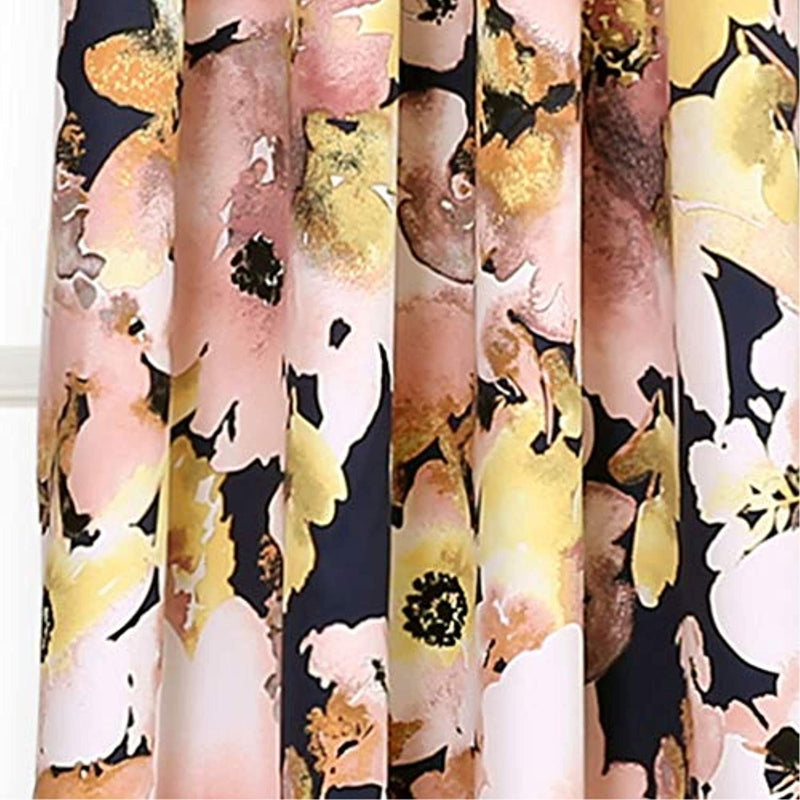 Lush Decor 16T002398 Floral Watercolor Room Darkening Window Curtain Panel Pair, 84" X 52", Navy and Pink Home & Garden > Decor > Window Treatments > Curtains & Drapes Lush Decor   