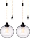 ARIAMOTION Plug in Pendant Lights with Cord Blue Glass Hanging Lighting 15 Ft Hemp Rope Seeded Bubble Globe 7.4" Diam 2-Pack Home & Garden > Lighting > Lighting Fixtures ARIAMOTION 7“ Clear 2 Pack plug in 