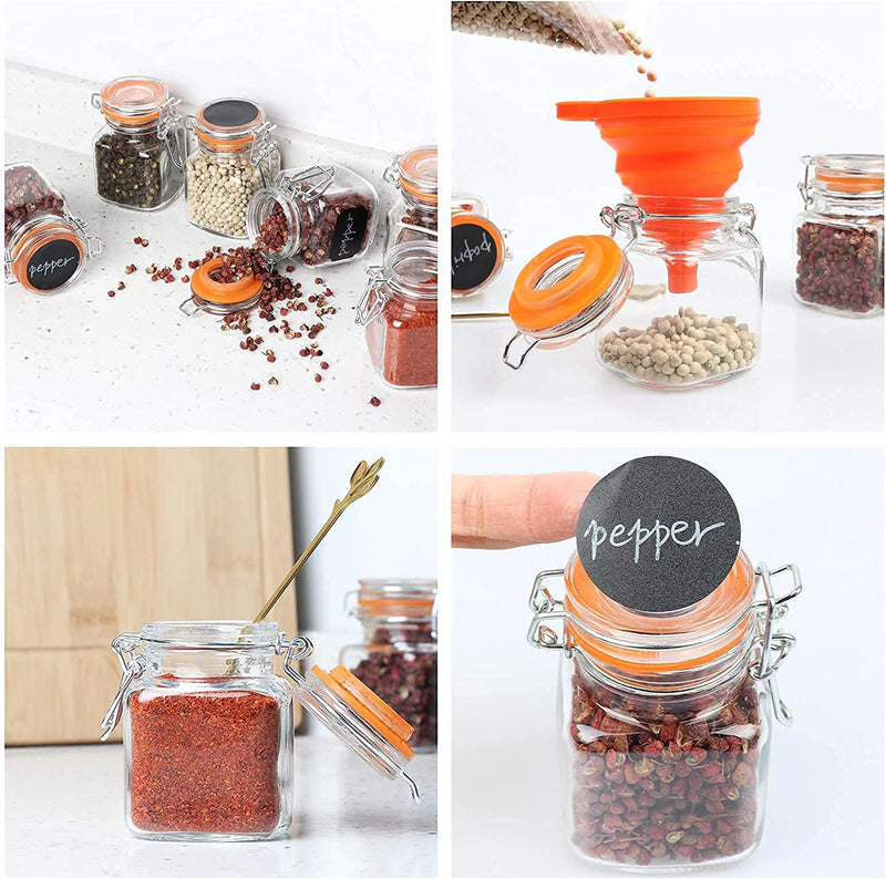 Homelike Style 3.4 Oz Small Glass Spice Jars, Empty Mini Square Glass Spice Bottles with Airtight Flip Top Lids, Chalkboard Labels and Collapsible Funnel for Home and Kitchen-24 Pack Home & Garden > Decor > Decorative Jars Homelike Style   