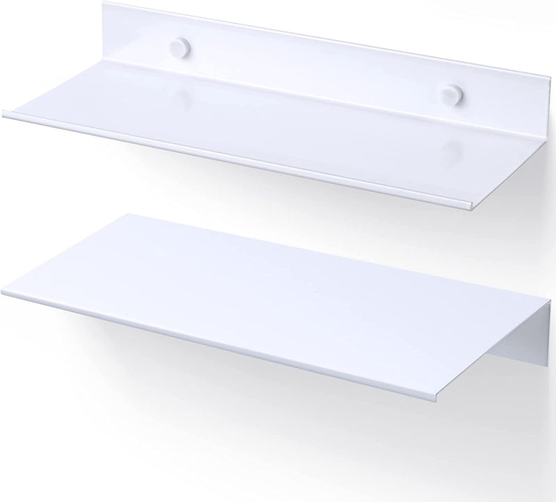 Nihome 2-Pack Aluminum Wall Mounted Floating Shelf Set with Picture Ledge 11.7"X4.6" Home Decor Metal Display Bookshelf Utility Organizer Stand Storage for Bathroom Bedroom Kitchen Living Room (White) Furniture > Shelving > Wall Shelves & Ledges NiHome White 11.7" L 