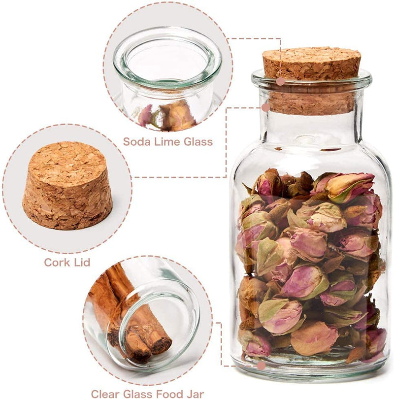 Ezoware 5Oz Spice Jars, 20 Bottle Clear Glass Canister Set with Cork Lid, round Decorative Reusable Vial Storage Containers for Herbs, Teas, Seasonings, Party Favors, Candy (150Ml) Home & Garden > Decor > Decorative Jars EZOWare   