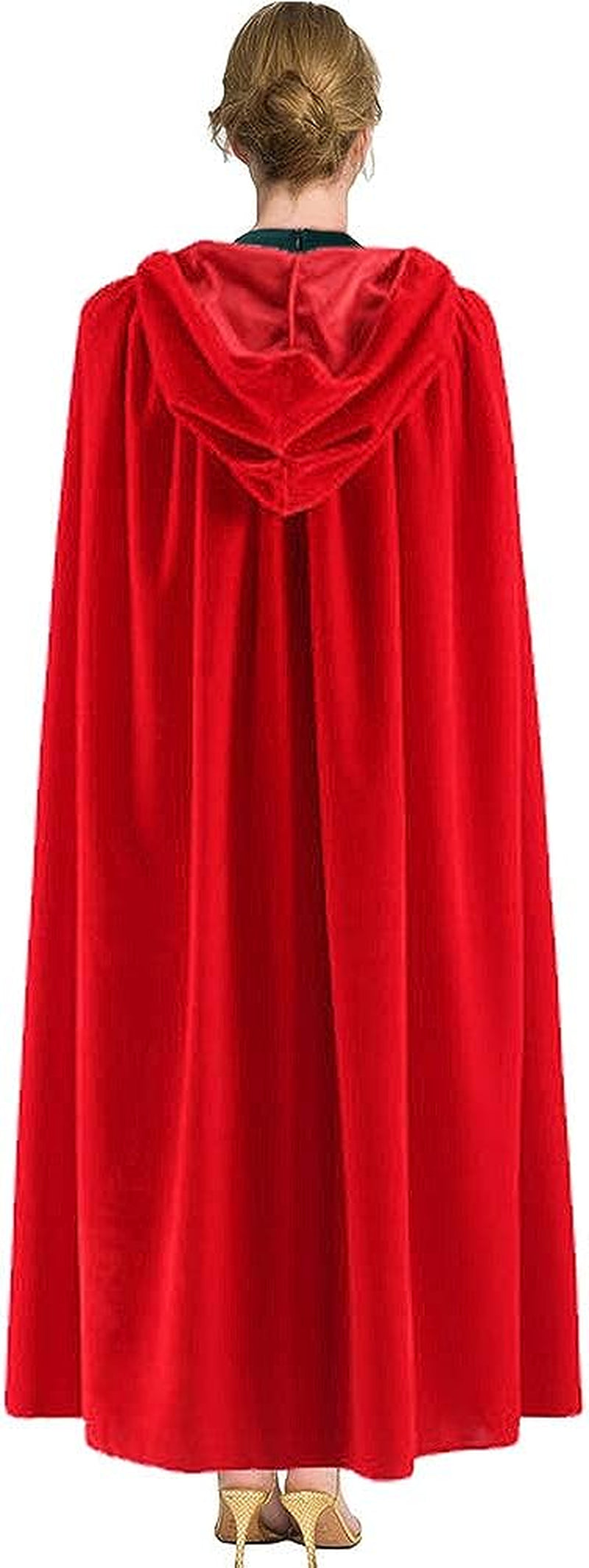 Halloween Hooded Cloak Full Length Velvet Cape with Hood for Halloween Cosplay Costume,59 Inch  iShyan Red  