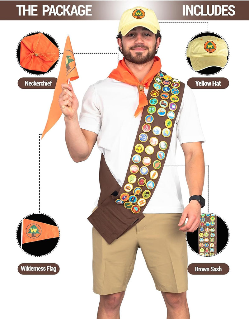 Costume Agent Russell Cosplay up Deluxe Halloween Costume for Men’S & Women’S | Complete Set with Hat, Hanker-Chief, Sash & Flag - Perfect for Cosplays Events, Halloween & Themed Parties.