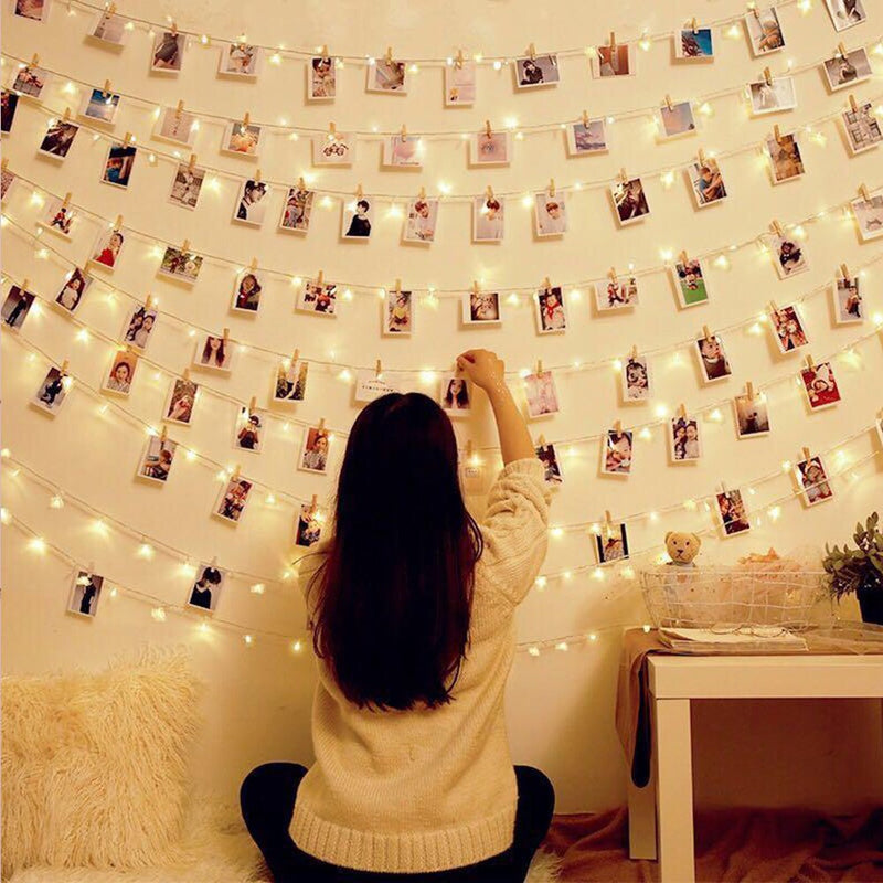 Risingpro Photo Clip String Lights 20/40 LED Lights with 20/40 Wooden Clips for Hanging Pictures Photo Battery Operated Perfect Bedroom Wall Decor Valentine'S Day Wedding Home & Garden > Decor > Seasonal & Holiday Decorations RisingPro 2pcs 2M 20LEDs with 20 Wooden Clips Warm White