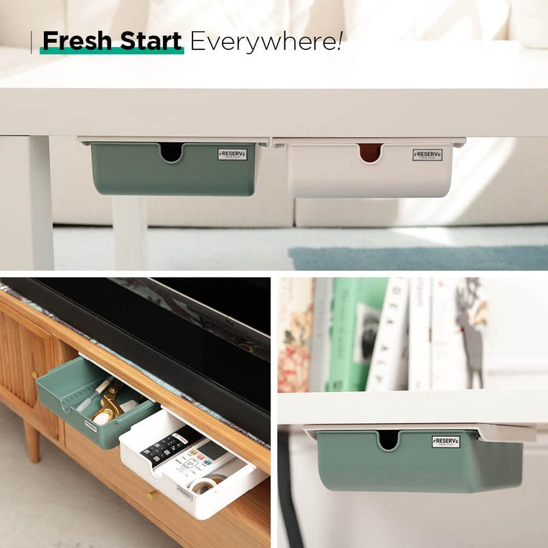 Freserve Self-Adhesive Green under Desk Drawer Organizer with Pull Slide Out Mount Rails and Strong Mounting Tape, Home, Kitchen, and Office Storage for Supplies, Accessories and Personal Items