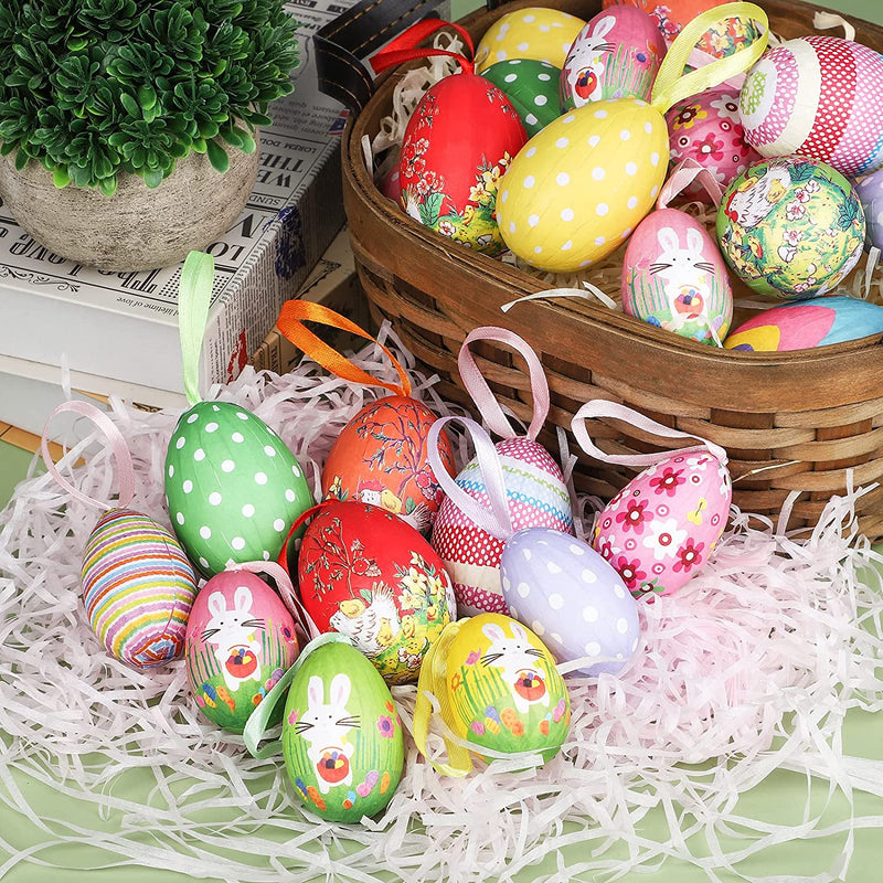 ADXCO 24 Pieces 2 Sizes Easter Hanging Eggs Colorful Painted Easter Egg Easter Hanging Ornaments for Easter Decoration, Random Styles Home & Garden > Decor > Seasonal & Holiday Decorations ADXCO   