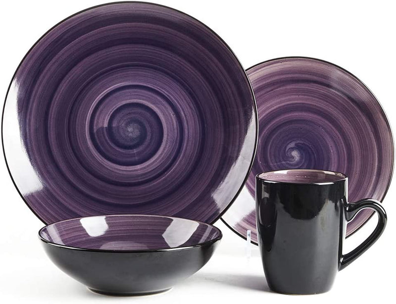 Homevss, Sonoma Stoneware Dinnerware Set, outside Black + inside Hand Painting Color (16Pc Set, Purple) Home & Garden > Kitchen & Dining > Tableware > Dinnerware HomeVss   