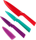 Kuhn Rikon Colori+ Mixed Knife Set with Non-Stick Coating and Safety Sheaths, Set of 3, Red, Teal and Purple