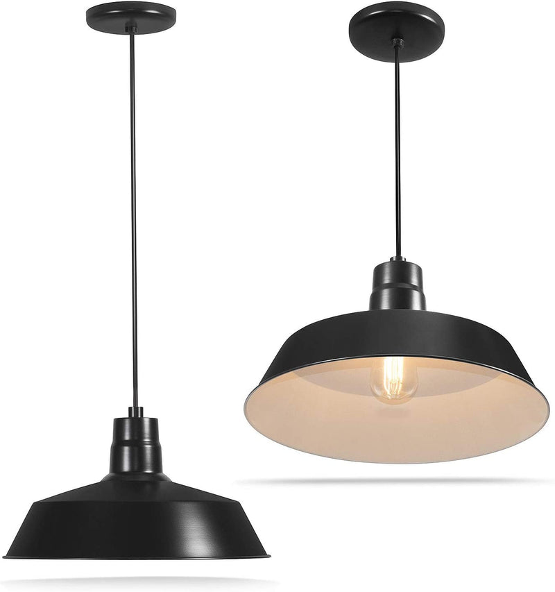 14-Inch Industrial Black Pendant Barn Light Fixture with 10Ft Adjustable Cord, Ceiling-Mounted Vintage Hanging Light Fixture for Indoor Use, 120V Hardwire, E26 Medium Base LED Compatible, UL Listed Home & Garden > Lighting > Lighting Fixtures HTM LIGHTING SOLUTIONS Black 2-Pack 