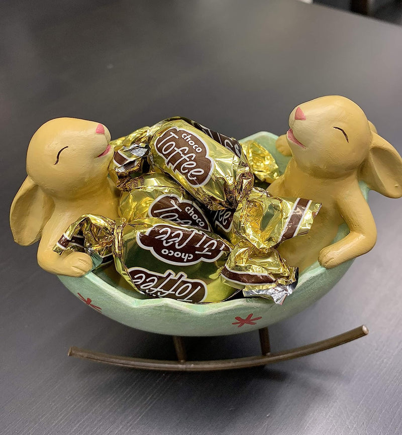 Laughing Bunny Rabbits Rocking in an Easter Egg Cradle Spring Easter Decoration Vintage Rustic Country Bunnies Rabbit Figurine Statue (Bunnies in a Cradle) Home & Garden > Decor > Seasonal & Holiday Decorations KiaoTime   