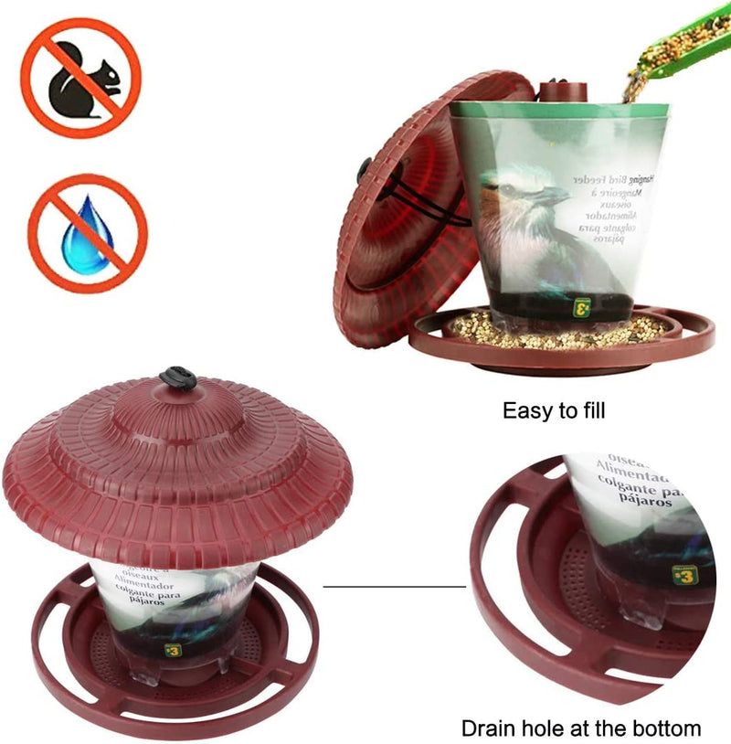 Evealyn Bird Feeders Tray Outdoor/Outside Waterproof Hanging,Large-Capacity Panoramic Feeding Automatic Wild Bird Feeder with Roof,Easy to Clean and Easy to Fill the Garden,Balcony,Windowsill (Red) Animals & Pet Supplies > Pet Supplies > Bird Supplies > Bird Cage Accessories > Bird Cage Food & Water Dishes Evealyn   