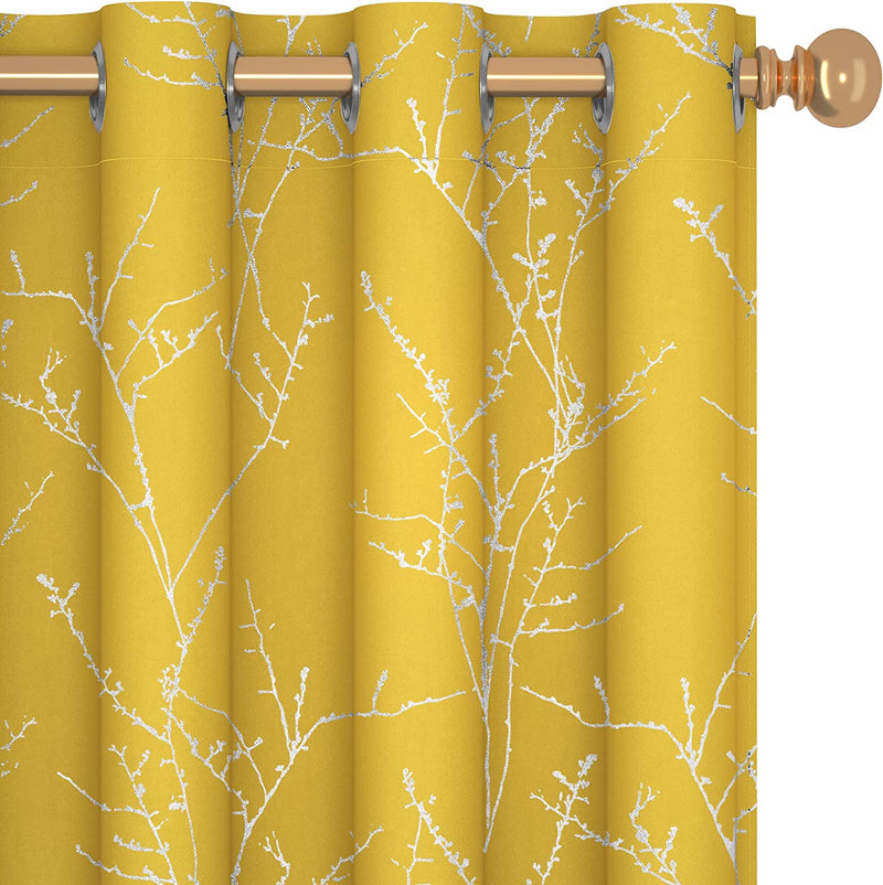 Deconovo Thermal Blackout Curtains for Bedroom and Living Room, 84 Inches Long, Light Blocking Drapes, 2 Panels with Tree Branches Design - 52W X 84L Inch, Beige, Set of 2 Panels Home & Garden > Decor > Window Treatments > Curtains & Drapes Deconovo Lemon Yellow 52W x 63L Inch 